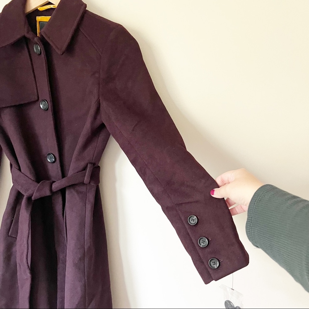 Sam Edelman Belted Wool Blend Trench Coat Wine Burgundy 2 NWT - Picture 8 of 14